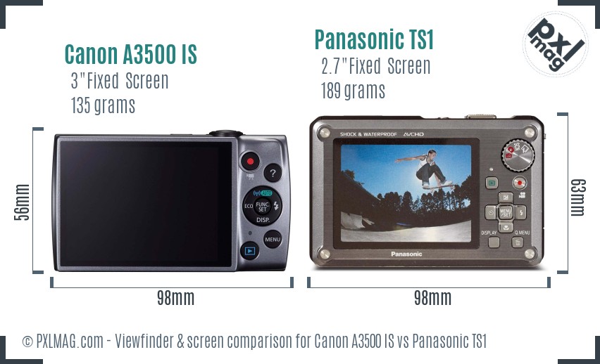 Canon A3500 IS vs Panasonic TS1 Screen and Viewfinder comparison