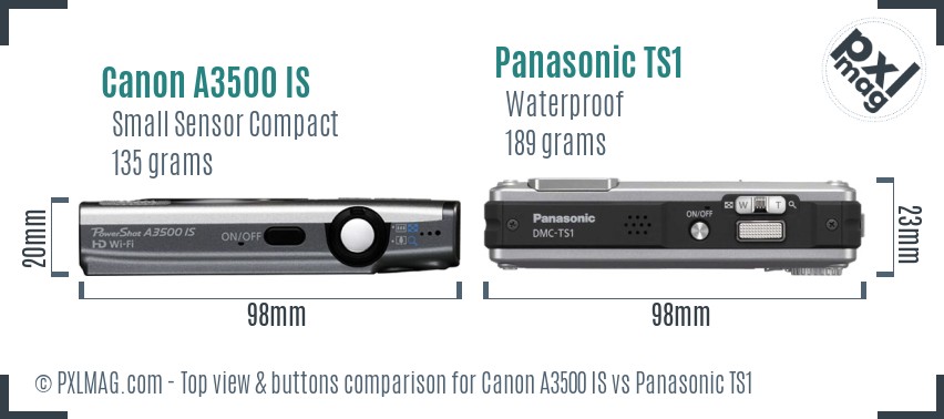 Canon A3500 IS vs Panasonic TS1 top view buttons comparison