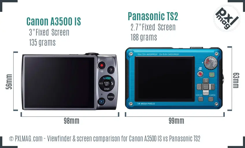 Canon A3500 IS vs Panasonic TS2 Screen and Viewfinder comparison