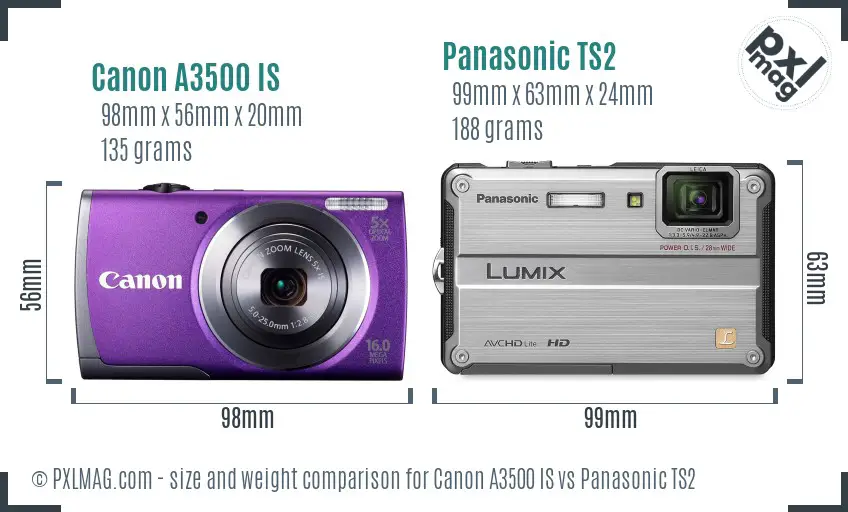 Canon A3500 IS vs Panasonic TS2 size comparison