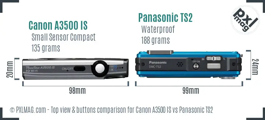 Canon A3500 IS vs Panasonic TS2 top view buttons comparison