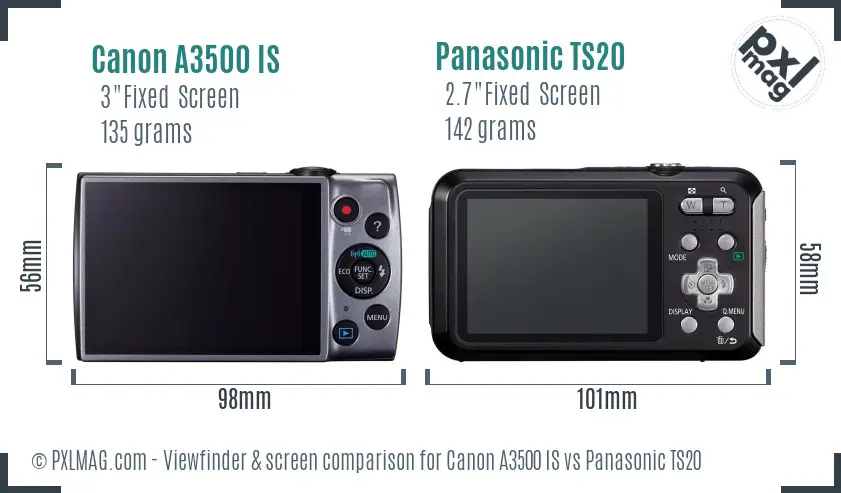 Canon A3500 IS vs Panasonic TS20 Screen and Viewfinder comparison Canon A3500 IS vs Panasonic TS20 Screen and Viewfinder comparison