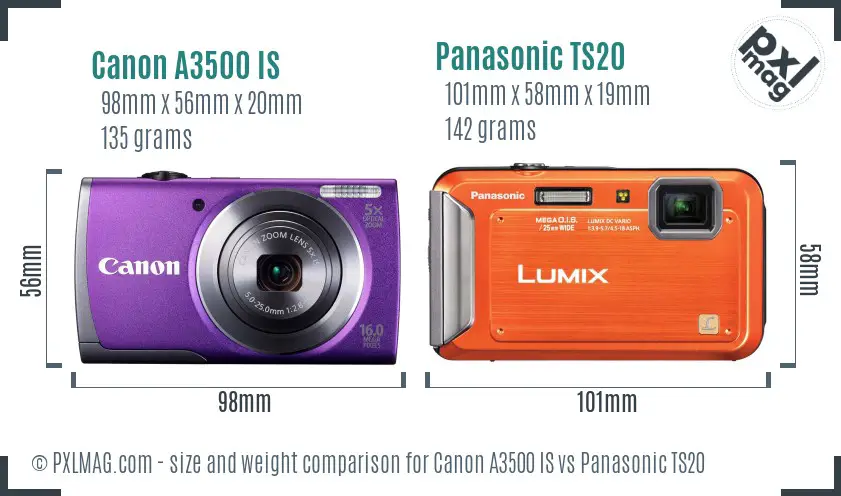 Canon A3500 IS vs Panasonic TS20 size comparison Canon A3500 IS vs Panasonic TS20 size comparison