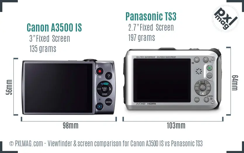 Canon A3500 IS vs Panasonic TS3 Screen and Viewfinder comparison
