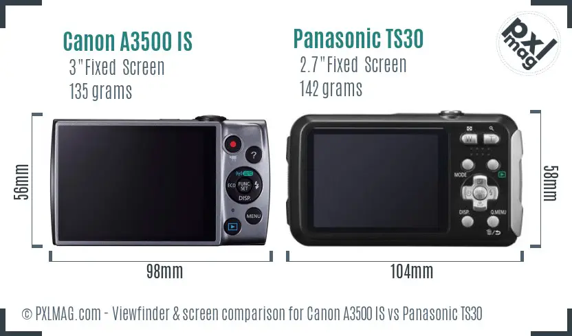 Canon A3500 IS vs Panasonic TS30 Screen and Viewfinder comparison