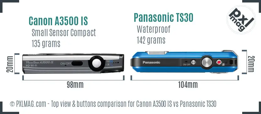 Canon A3500 IS vs Panasonic TS30 top view buttons comparison