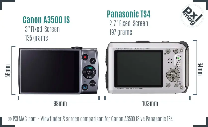 Canon A3500 IS vs Panasonic TS4 Screen and Viewfinder comparison Canon A3500 IS vs Panasonic TS4 Screen and Viewfinder comparison