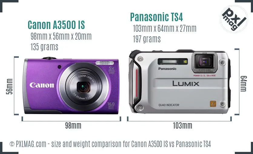 Canon A3500 IS vs Panasonic TS4 size comparison Canon A3500 IS vs Panasonic TS4 size comparison