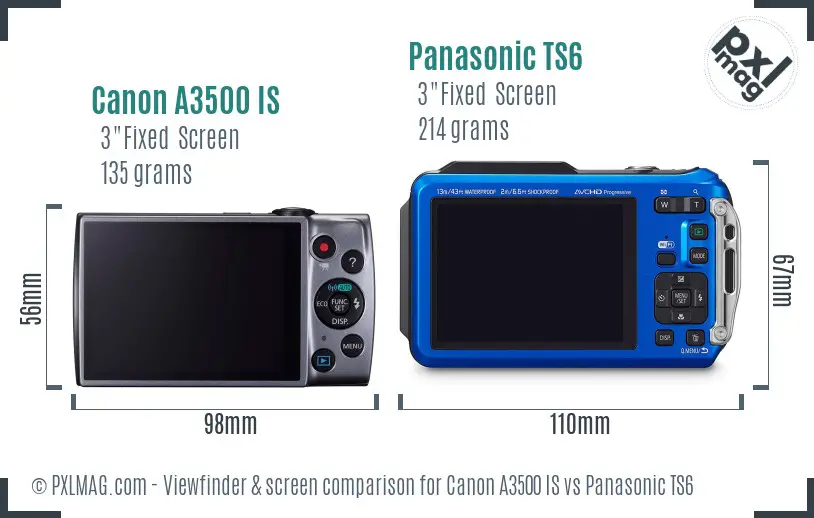 Canon A3500 IS vs Panasonic TS6 Screen and Viewfinder comparison