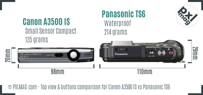 Canon A3500 IS vs Panasonic TS6 top view buttons comparison