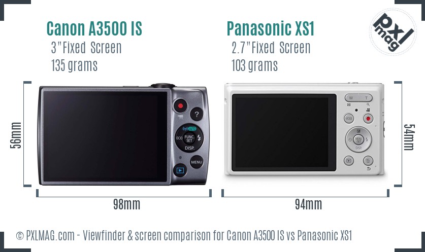 Canon A3500 IS vs Panasonic XS1 Screen and Viewfinder comparison