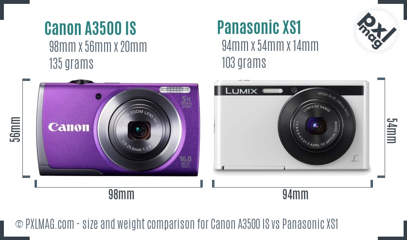 Canon A3500 IS vs Panasonic XS1 size comparison Canon A3500 IS vs Panasonic XS1 size comparison