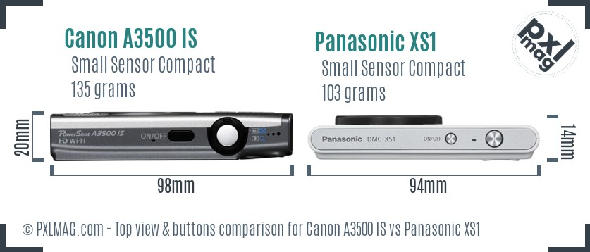 Canon A3500 IS vs Panasonic XS1 top view buttons comparison