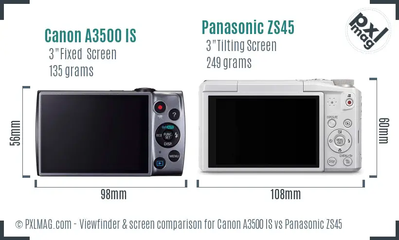 Canon A3500 IS vs Panasonic ZS45 Screen and Viewfinder comparison Canon A3500 IS vs Panasonic ZS45 Screen and Viewfinder comparison