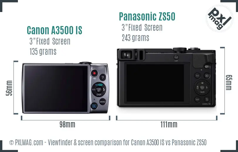 Canon A3500 IS vs Panasonic ZS50 Screen and Viewfinder comparison Canon A3500 IS vs Panasonic ZS50 Screen and Viewfinder comparison