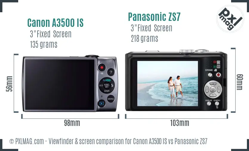 Canon A3500 IS vs Panasonic ZS7 Screen and Viewfinder comparison