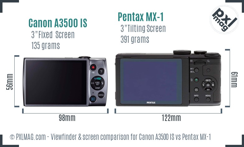 Canon A3500 IS vs Pentax MX-1 Screen and Viewfinder comparison