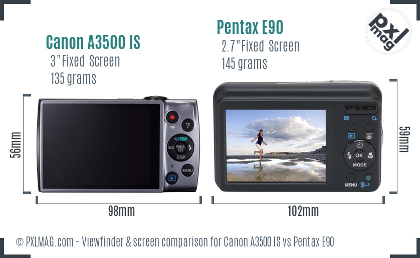 Canon A3500 IS vs Pentax E90 Screen and Viewfinder comparison