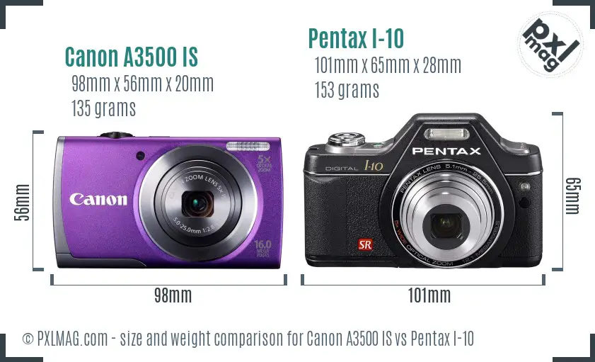 Canon A3500 IS vs Pentax I-10 size comparison