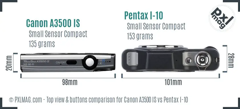 Canon A3500 IS vs Pentax I-10 top view buttons comparison