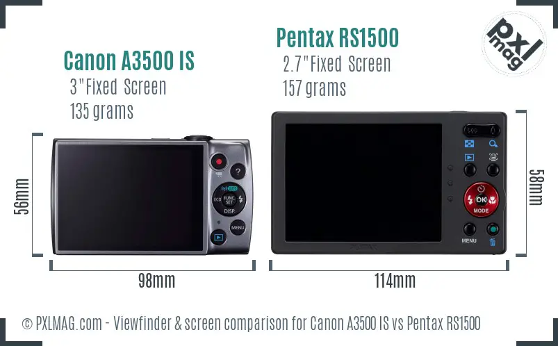 Canon A3500 IS vs Pentax RS1500 Screen and Viewfinder comparison