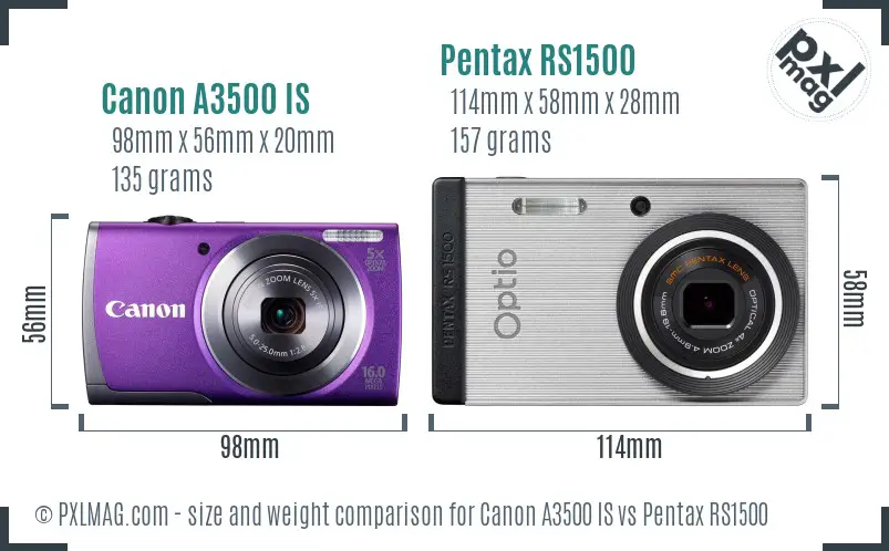 Canon A3500 IS vs Pentax RS1500 size comparison