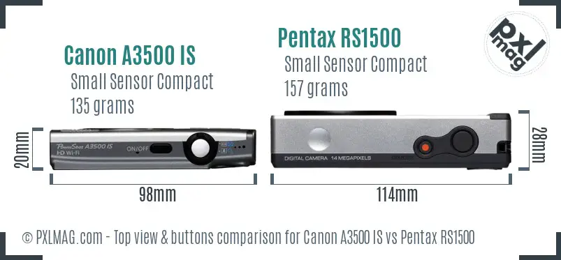 Canon A3500 IS vs Pentax RS1500 top view buttons comparison