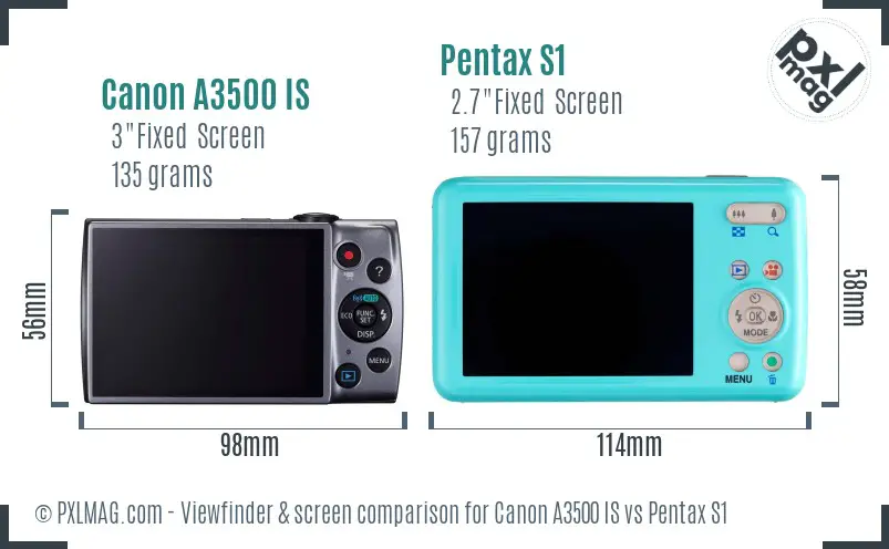 Canon A3500 IS vs Pentax S1 Screen and Viewfinder comparison Canon A3500 IS vs Pentax S1 Screen and Viewfinder comparison