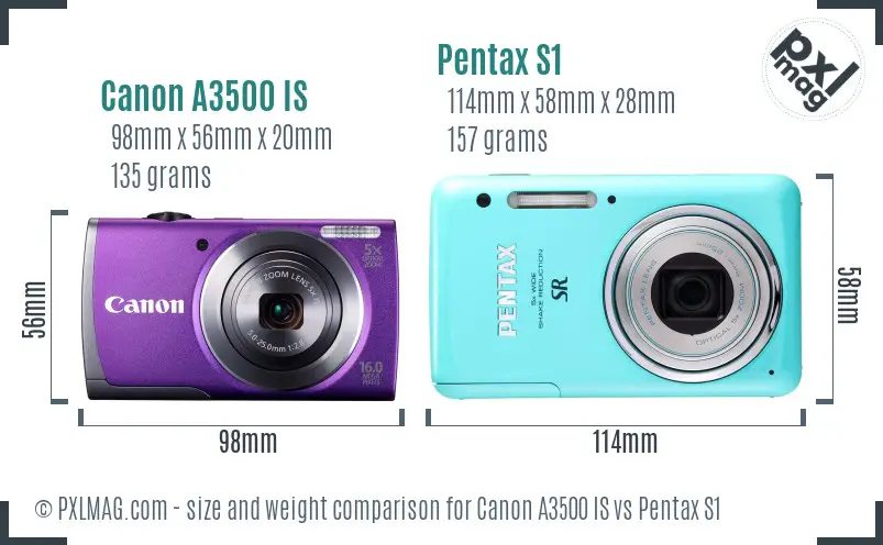 Canon A3500 IS vs Pentax S1 size comparison Canon A3500 IS vs Pentax S1 size comparison