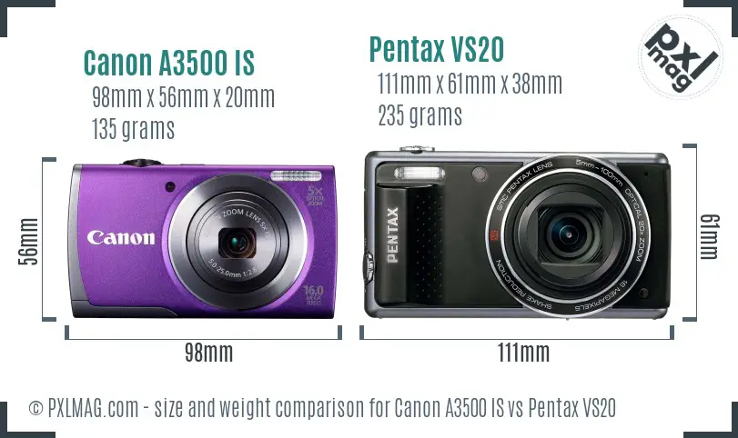 Canon A3500 IS vs Pentax VS20 size comparison