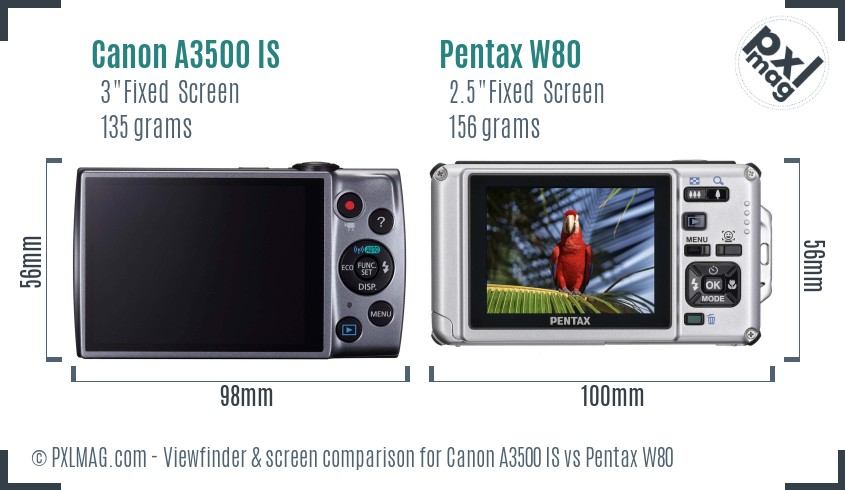 Canon A3500 IS vs Pentax W80 Screen and Viewfinder comparison