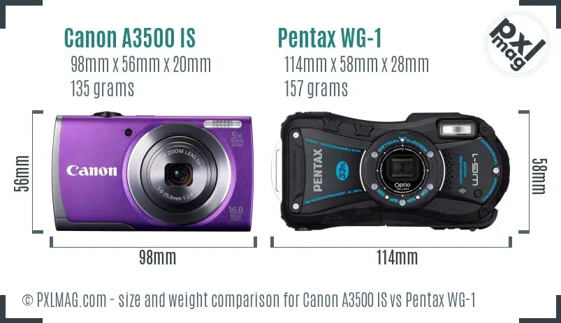 Canon A3500 IS vs Pentax WG-1 size comparison Canon A3500 IS vs Pentax WG-1 size comparison