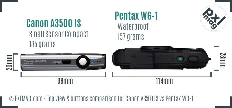 Canon A3500 IS vs Pentax WG-1 top view buttons comparison Canon A3500 IS vs Pentax WG-1 top view buttons comparison