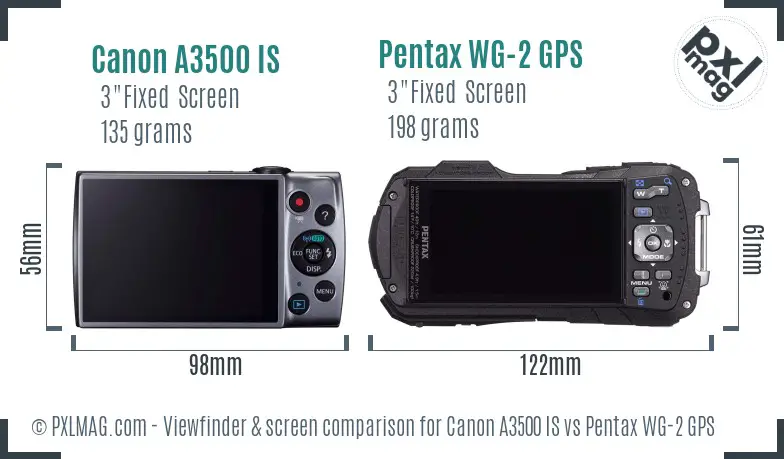 Canon A3500 IS vs Pentax WG-2 GPS Screen and Viewfinder comparison