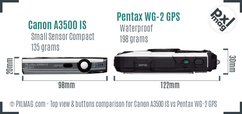 Canon A3500 IS vs Pentax WG-2 GPS top view buttons comparison