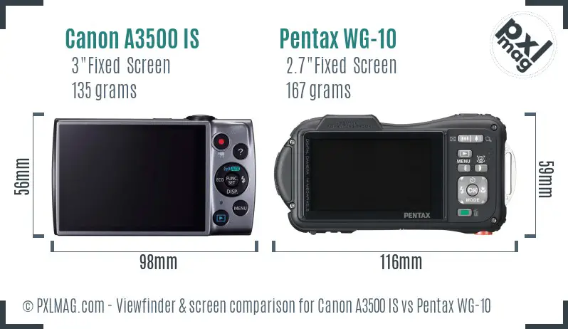 Canon A3500 IS vs Pentax WG-10 Screen and Viewfinder comparison
