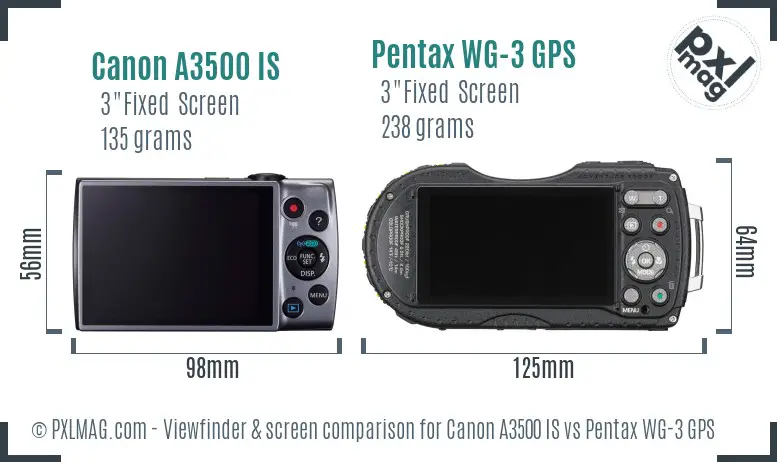 Canon A3500 IS vs Pentax WG-3 GPS Screen and Viewfinder comparison Canon A3500 IS vs Pentax WG-3 GPS Screen and Viewfinder comparison