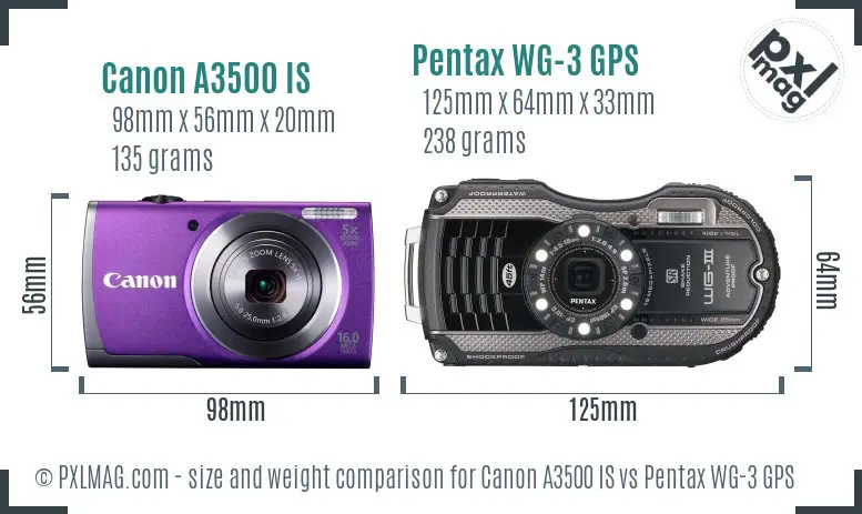 Canon A3500 IS vs Pentax WG-3 GPS size comparison Canon A3500 IS vs Pentax WG-3 GPS size comparison
