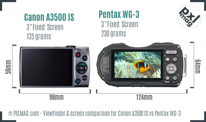 Canon A3500 IS vs Pentax WG-3 Screen and Viewfinder comparison