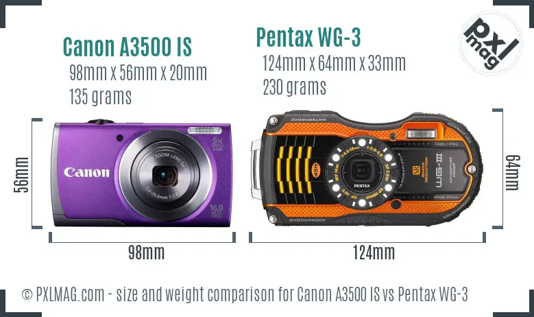 Canon A3500 IS vs Pentax WG-3 size comparison Canon A3500 IS vs Pentax WG-3 size comparison