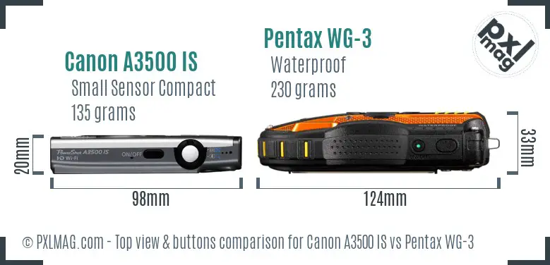Canon A3500 IS vs Pentax WG-3 top view buttons comparison