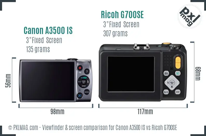 Canon A3500 IS vs Ricoh G700SE Screen and Viewfinder comparison