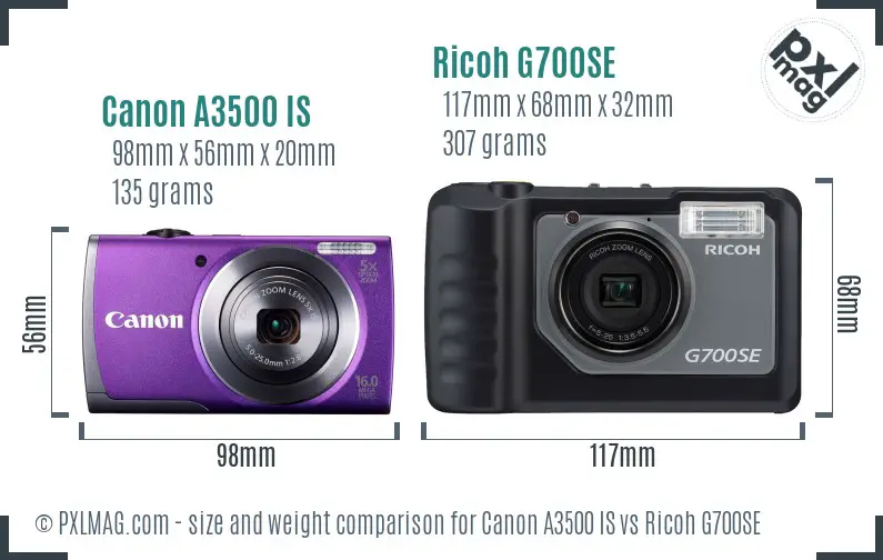 Canon A3500 IS vs Ricoh G700SE size comparison