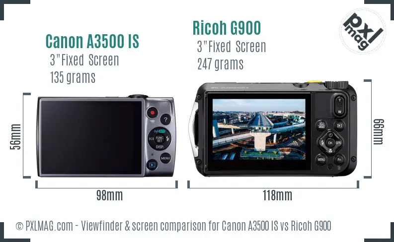 Canon A3500 IS vs Ricoh G900 Screen and Viewfinder comparison