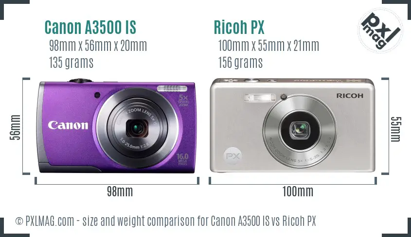 Canon A3500 IS vs Ricoh PX size comparison Canon A3500 IS vs Ricoh PX size comparison