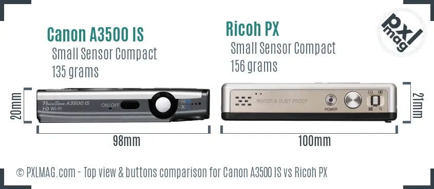 Canon A3500 IS vs Ricoh PX top view buttons comparison
