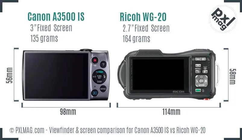 Canon A3500 IS vs Ricoh WG-20 Screen and Viewfinder comparison