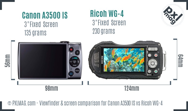 Canon A3500 IS vs Ricoh WG-4 Screen and Viewfinder comparison