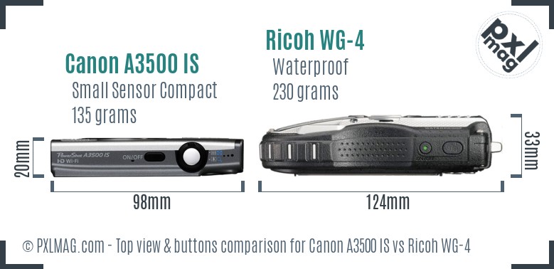 Canon A3500 IS vs Ricoh WG-4 top view buttons comparison