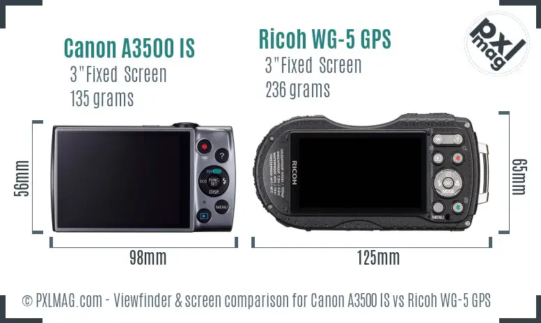 Canon A3500 IS vs Ricoh WG-5 GPS Screen and Viewfinder comparison